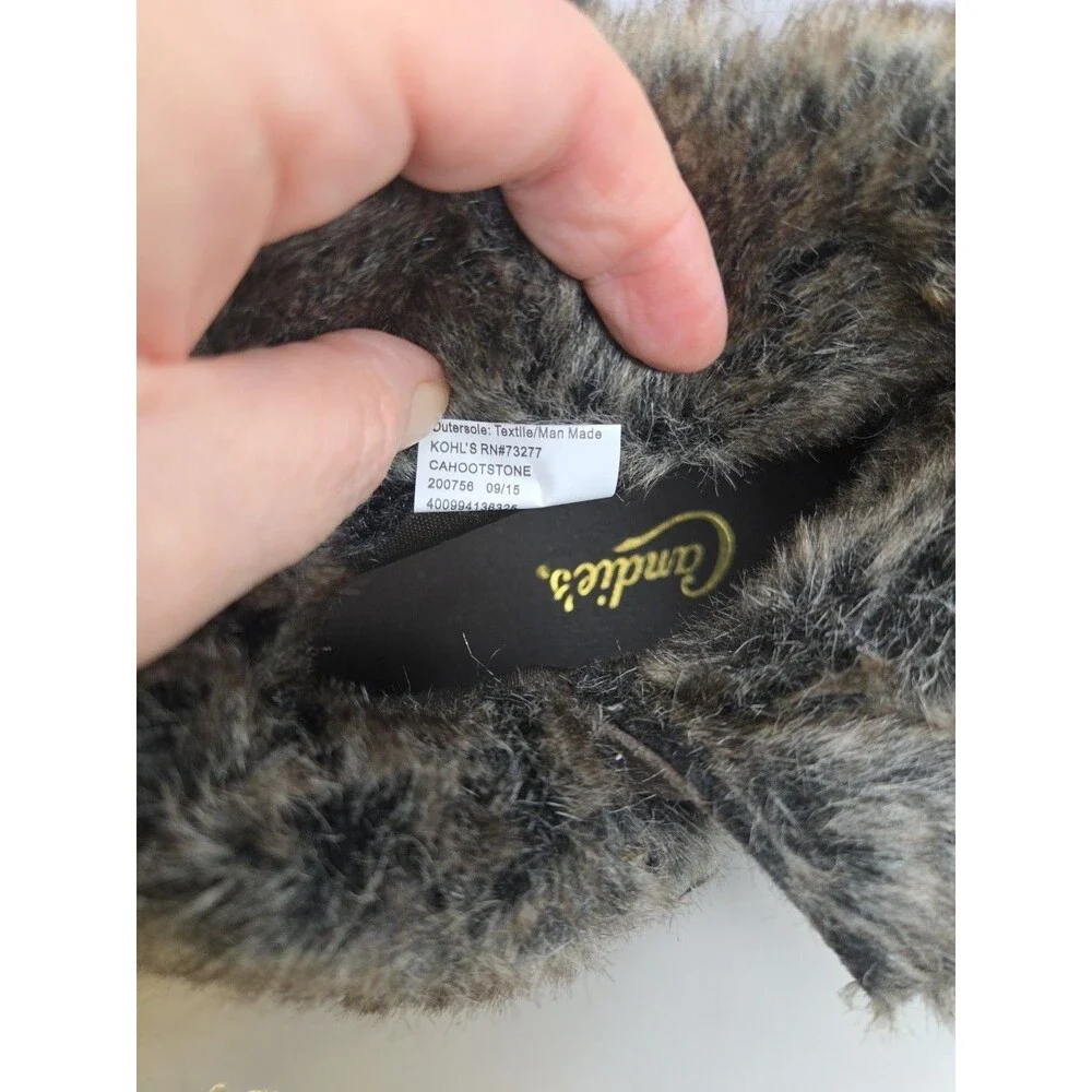 Candie's Cahoot Gray Boots Brown Faux Rabbit Fur Lined Fold Down Cuff Snaps 9.5